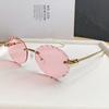 D House Elliptical Frameless Sunglasses With Pink Uv400 Protection For Travel And Fashion