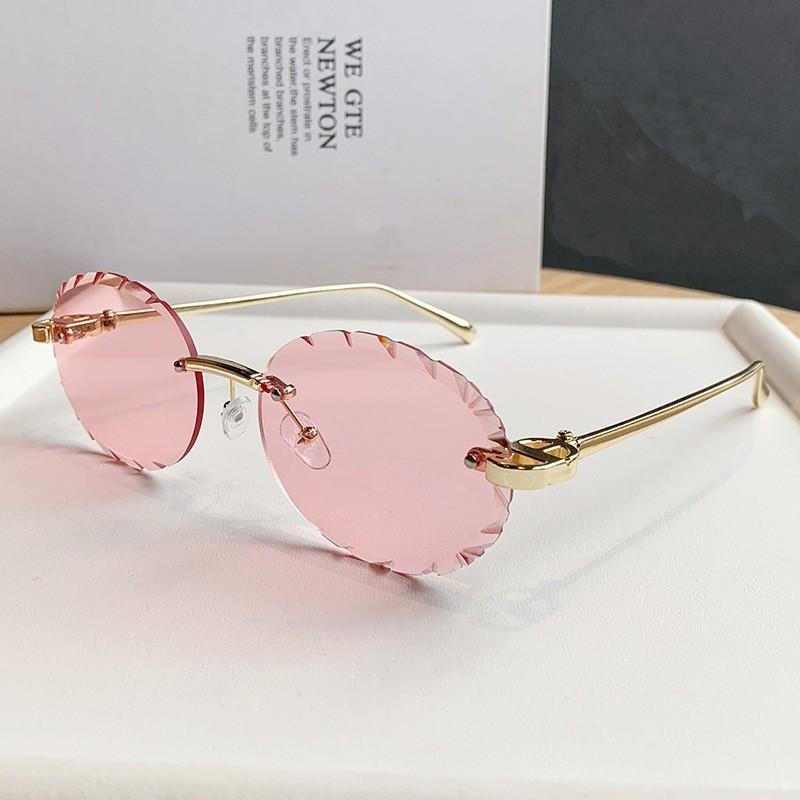 D House Elliptical Frameless Sunglasses With Pink Uv400 Protection For Travel And Fashion