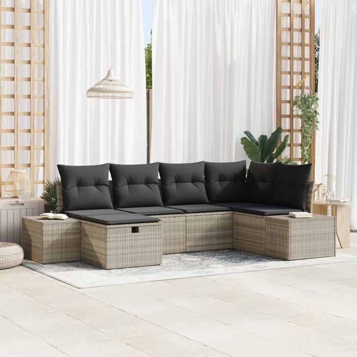 VidaXL Ensemble de canapé 6 pièces jardin avec coussins gris clair en rotin synthétique 3359381