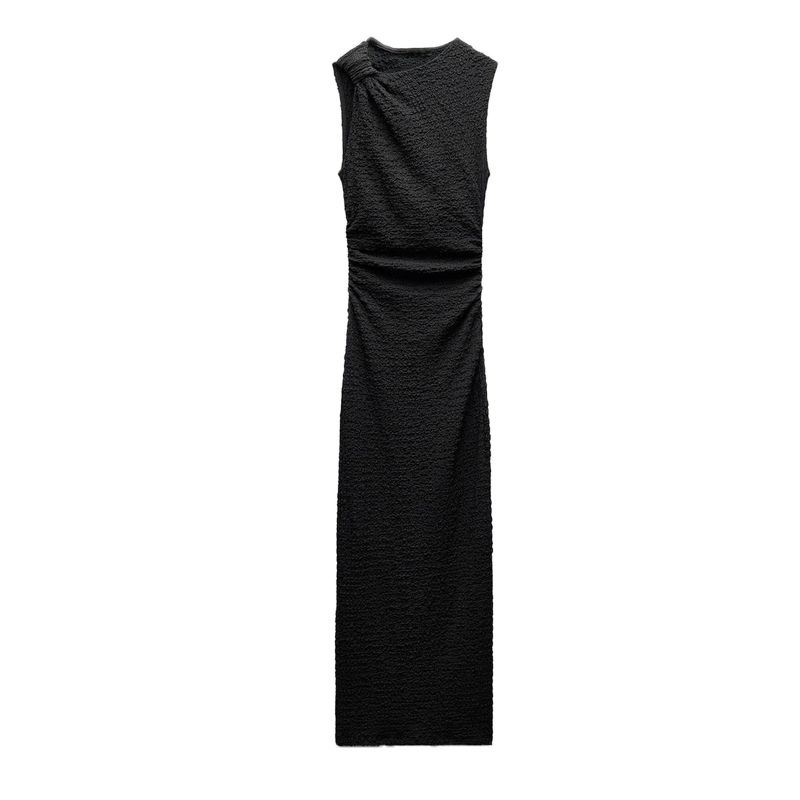 

Fall and Winter New Women s Clothing Fashion Style Easiest for Match Bow Tie Textured round Neck Sleeveless Long Dress 5039626 Black L
