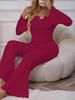 Women's Bell Sleeve Pajama Set: Sexy & Simple Long Sleeve Top with Bow and Long Pants