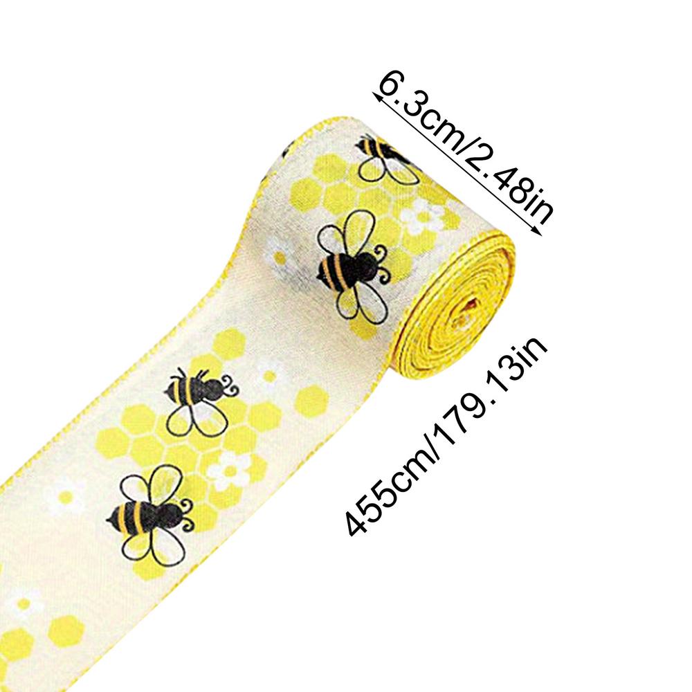 Bee Ribbon Wired Spring Craft Wrapping Honey Bee Striped Dot Yellow Ribbon For Wrapping Crafts Bows Party Decor 5 Yards