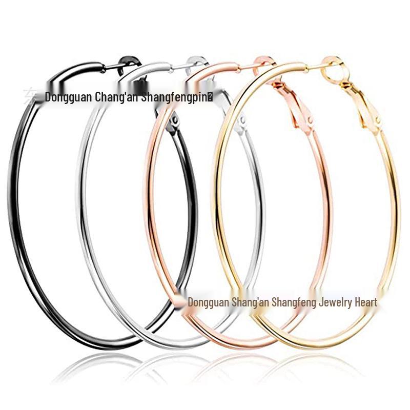316 Stainless Steel Large Round Hoop Earrings - European American Fashion Titanium Coil Jewelry for Women