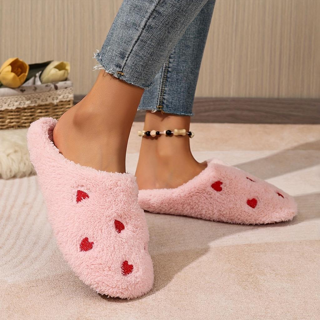 Soft Bottom Embroidered Heart-shaped Warm Slippers - Silent Slippers - Super Soft and Lightweight - Suitable for Use on Floors or Carpets