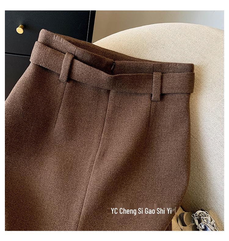 2025 Autumn/Winter High-Waisted Grey A-line Skirt - Thickened, Slimming, Hip-Hugging