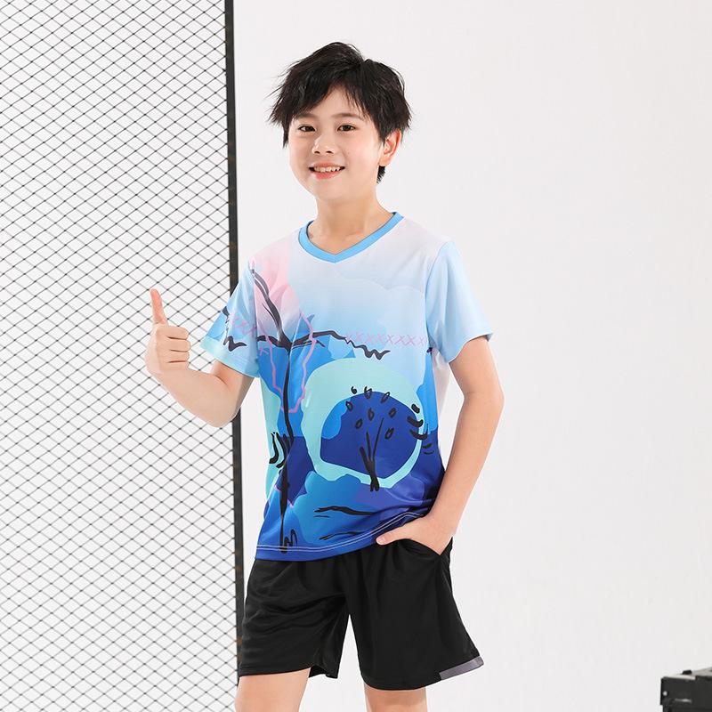 Children's badminton jersey sports suit boys and girls printed table tennis volleyball adult training game jersey wholesale
