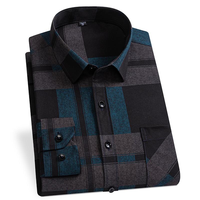 Męskie Koszule Eleganckie Wiosna Jesień Najnowsze Nieprasujące się Odporne na Zmarszczki Biznesowe Casualowe Wzór Cienki Kratka Dopasowany krój chemise homme