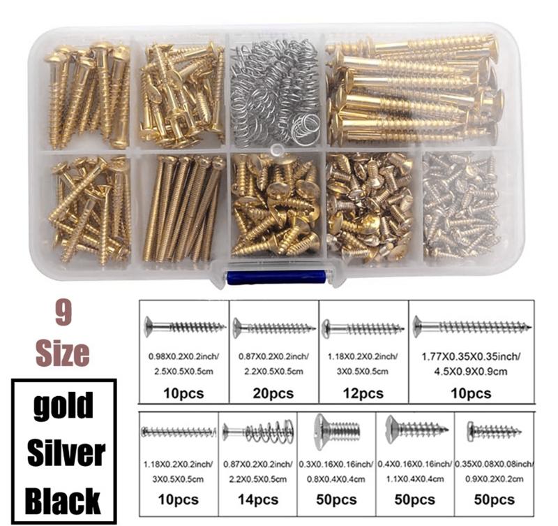 226Pcs Guitar Screw Kits (9 Types) with Springs for Electric Guitar Bridge, Neck Plate, Pickguard, Pickup, Switch, Tuner