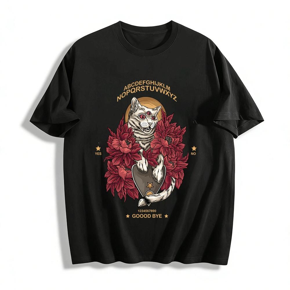 Occult Three-Eyed Cat Divination Graphic Tee Pure cotton T-shirt XXS