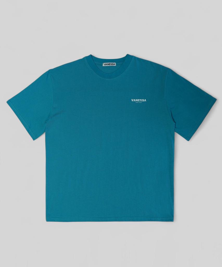 VANESSA Combed Cotton Vanessa Bio-Washed Printed Short Sleeve T-Shirt_Deep Mint