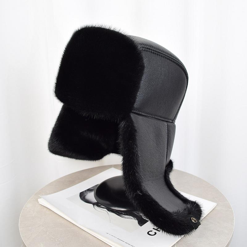 

Цельнокожаная норковая шапка мужская зимняя среднего и пожилого возраста меховая шапка норка теплая 59-61cm чёрный