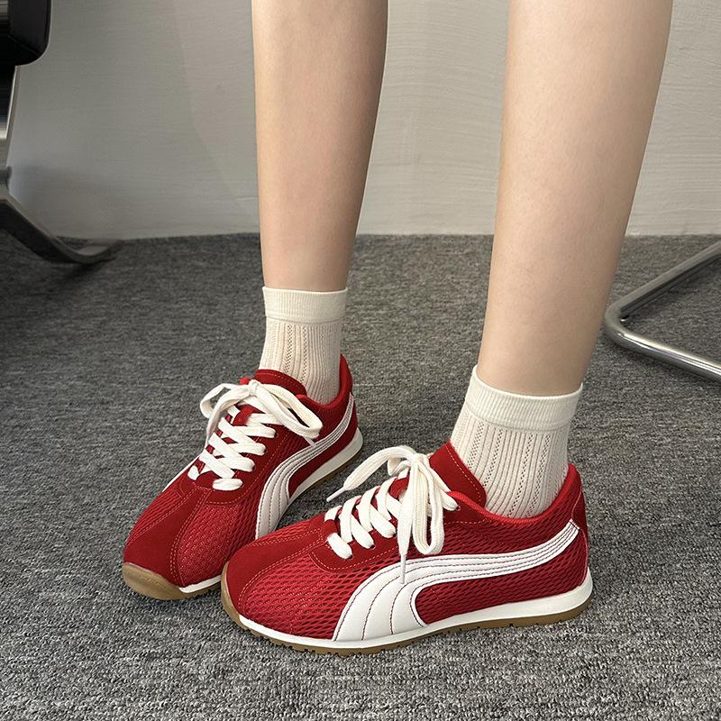 

Sheepskin version~ Grape mother, the same super breathable mesh German training contrasting color lace-up casual versatile ugly Forrest Gump shoes w 40 красный