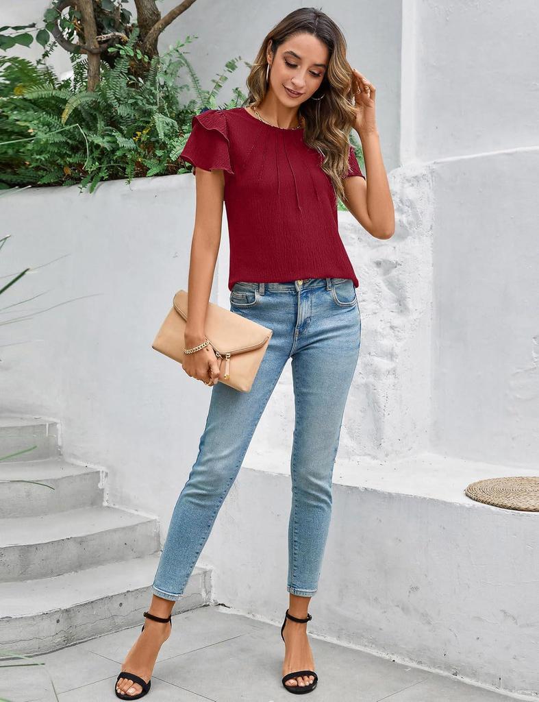 2025 Women's Spring/Summer Casual Pleated Short-Sleeve Pullover T-Shirt.
