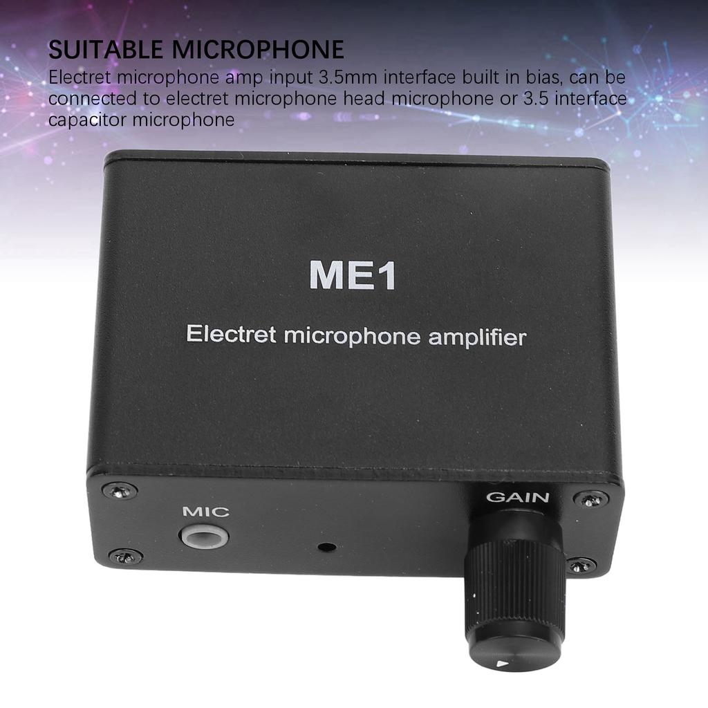 Microphone Amp Electret Microphone Amp Adjustable Gain 0‑20db Condenser Mic Headphone Sound Preamplifier ME1 3.5mm Input