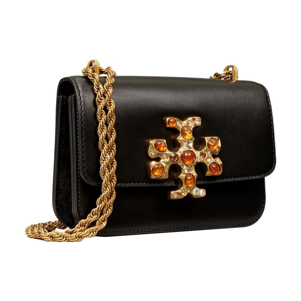 Tory Burch Eleanor 19 Magnetic Flap Closure Leather And Suede Trim Handheld Crossbody Shoulder Bag Women Bags Black 143403-001