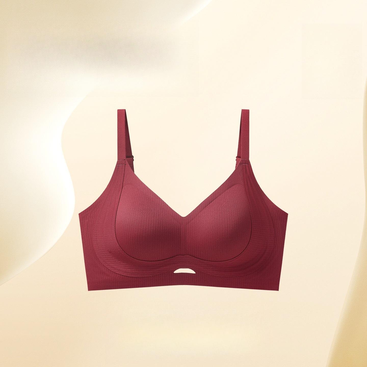 

Seamless Bra Women Gather Soft Support Underwear Anti-sagging Underwear on Top No Steel Ring Bra Women 2XL вино красного