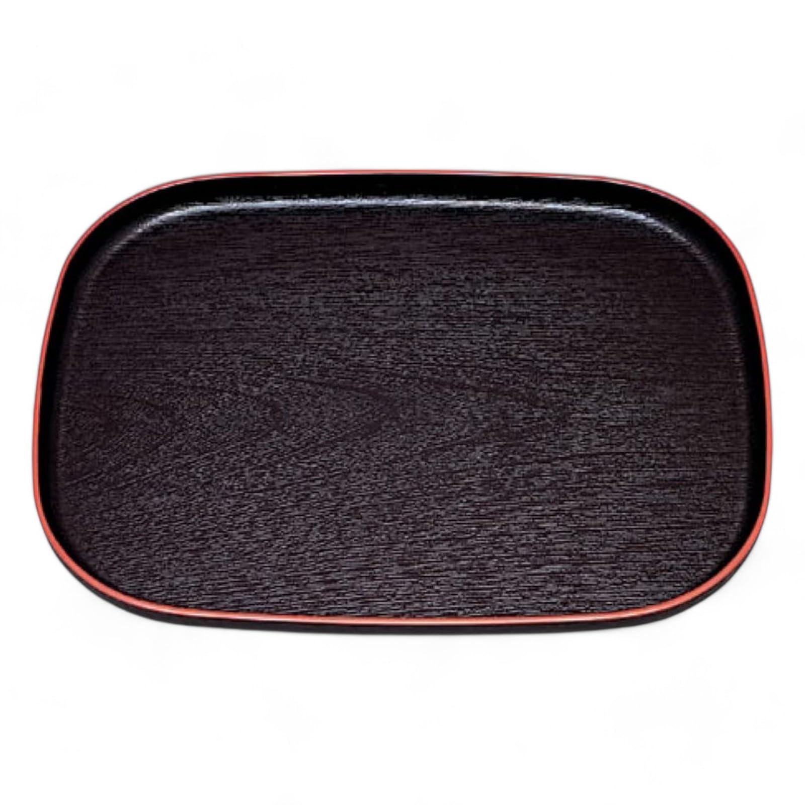 

Osho Wood Grain Oval Tray Black with Lacquerware Made in Japan J-kitchens (45cm, 1.5 ft.), Red, Non-Slip, (ABS Resin),