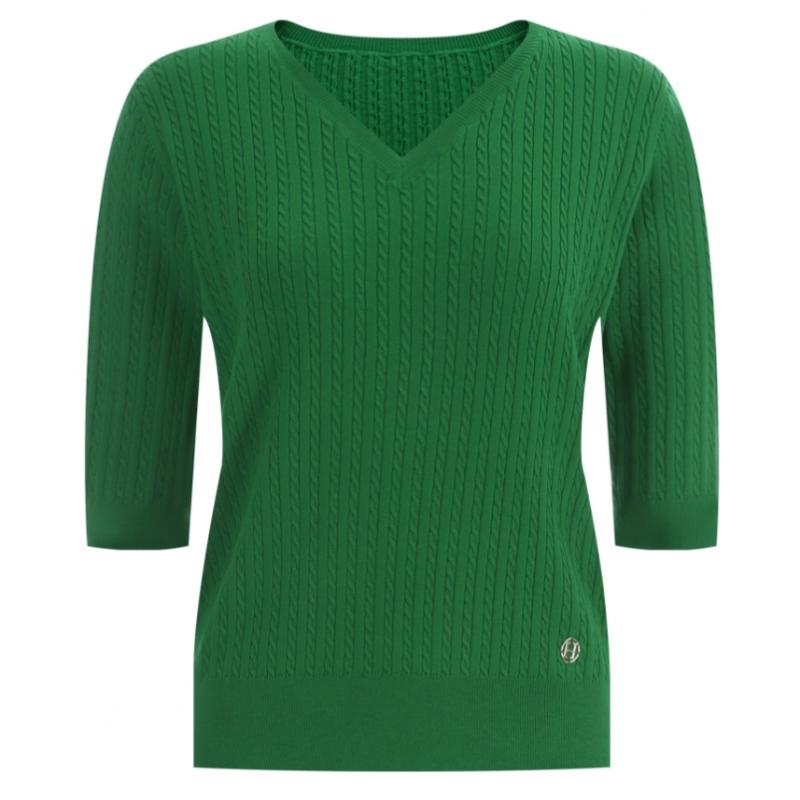 Shop   Women Cable 5 8 SleeVe V Neck Regular FiT KniT T shirT Blue Frb Wkn 11905