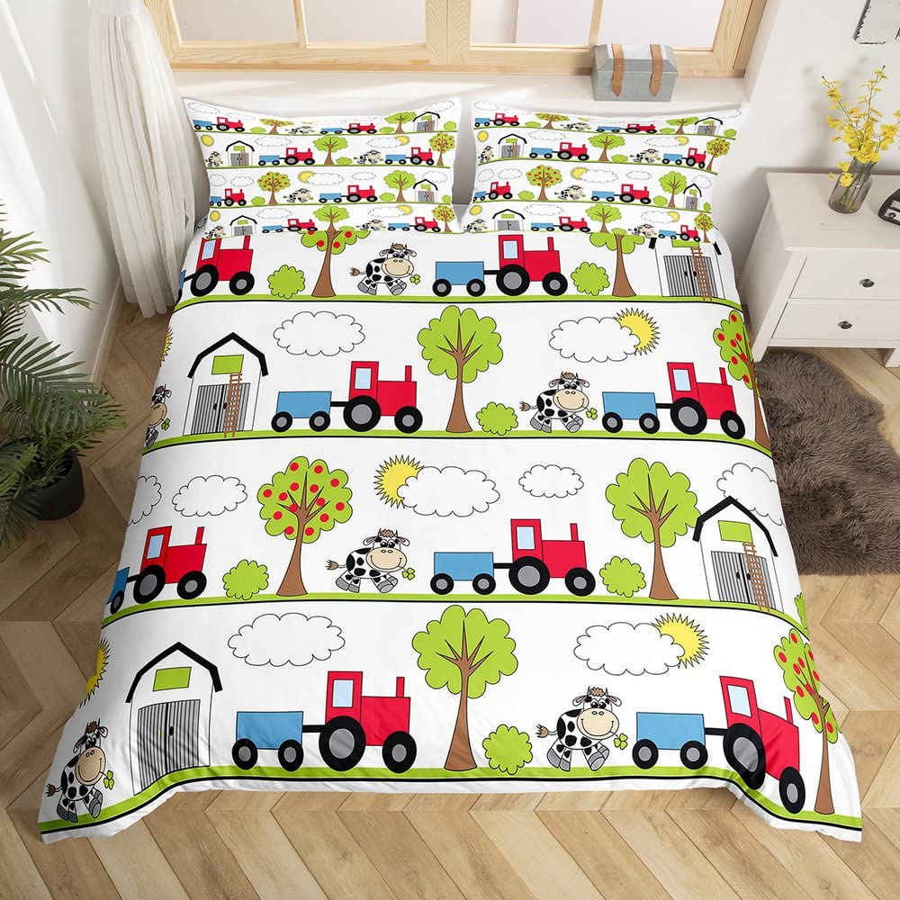 Cartoon Car King Queen Duvet Cover Colorful Transportations Bedding Set Cute Truck Train Sailboat Rocket Polyester Quilt Cover