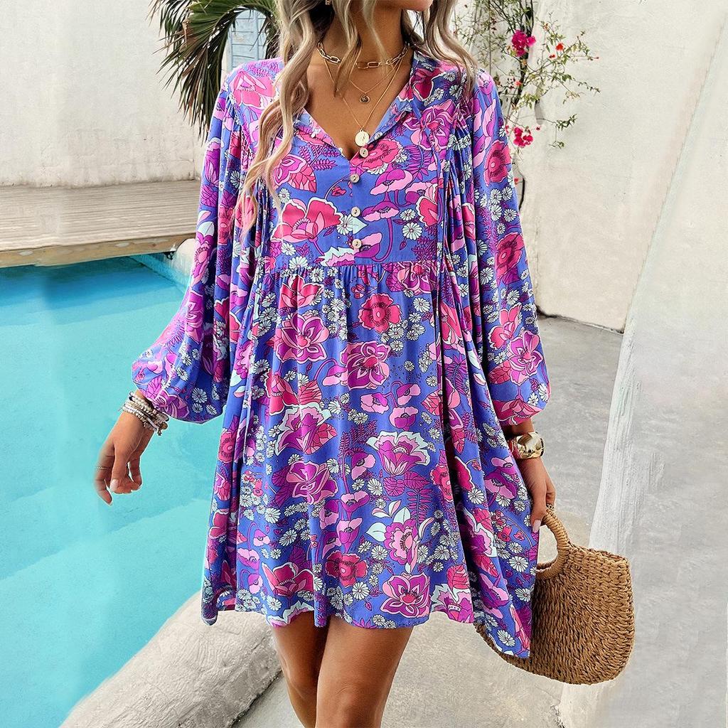 Di Yun Women's Casual Vacation Rayon Print Long Sleeve Dress - 2024 Spring/Summer Collection