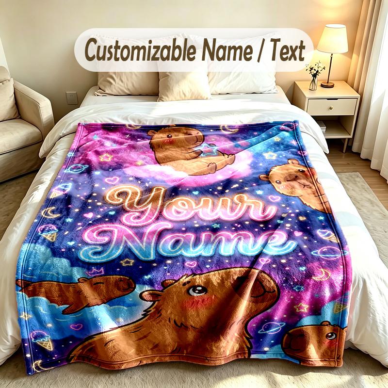 Space Cosmic Theme Custom Blanket Personalized Name & Text Customized Soft Warm Throw Blanket Home Decor