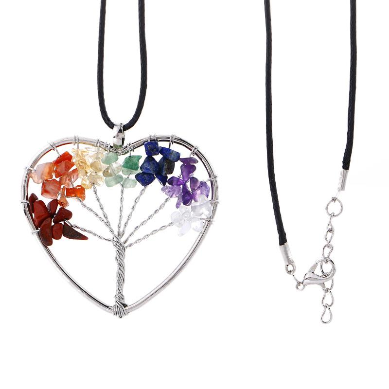 Natural Gravel Crystal Tree Of Life Heart-Shaped Colorful Natural Stone Fortune Tree Love Necklace N38