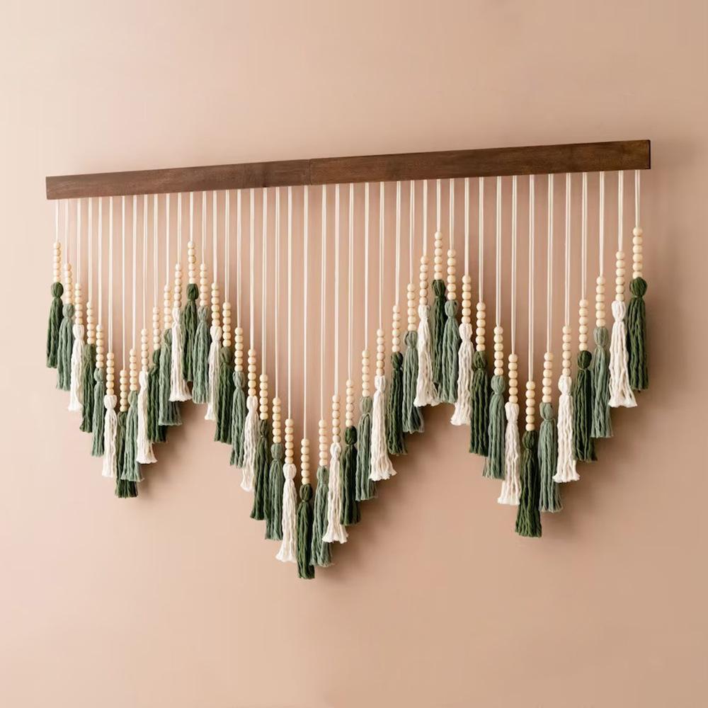 

100x80cm Wall Hanging Tapestry with Wooden Stick Hand-Woven Bohemia Tassel Curtain Tapestry Wedding Backgrou Boho Decor 100x80cm
