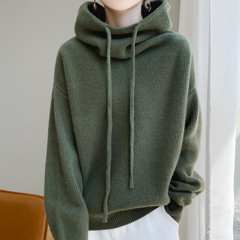 Thickened Knitted Sweatshirt Women's Autumn Winter Warm Loose Hoodie Lazy Style Casual Long Sleeve Hooded Sweater