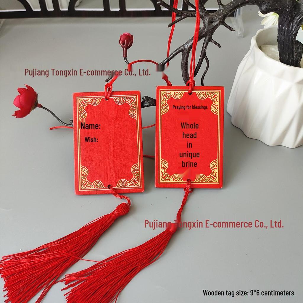 Handwritten Wooden Blessing Plaque Hanging Decoration - Customizable with Logo for Temples and Scenic Areas