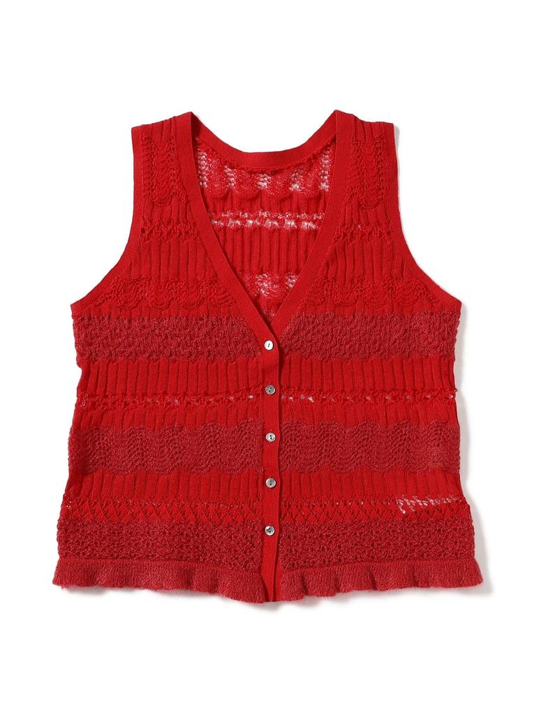 Ray Beams S/S Knit Vest, Striped Lace Knit Vest, Women's, Red, One Size