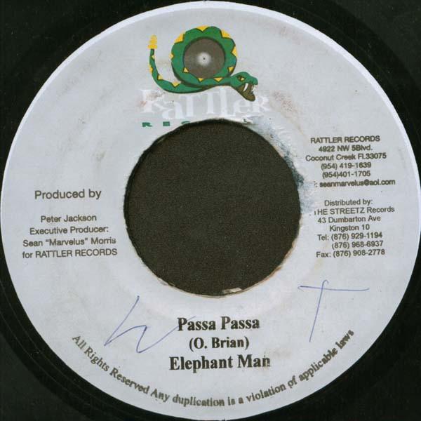 

7inch Record ELEPHANT MAN - Passa Passa NONE Rattler Records 2001 US Reggae, Ska & Dub Used