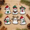 Wooden Hanging Decorations for Holiday Christmas Ghost Ornaments, Tree with Santa Hats Cute Ornaments Gothic Skull, Xmas Winter Party Supplies Window