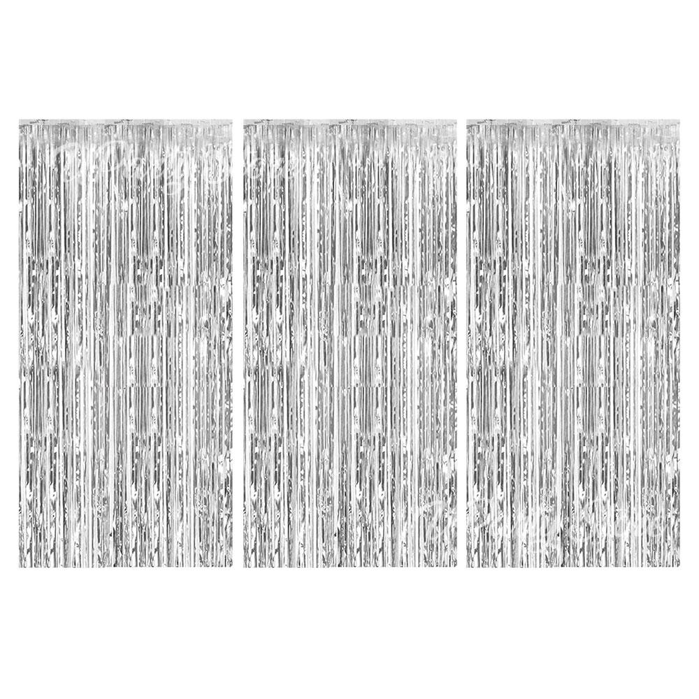 3Pcs Silver Foil Fringe Curtains 10 Colors Metallic Rose Gold Tinsel Streamer Curtains for Birthday Wedding Party Backdrop Decor