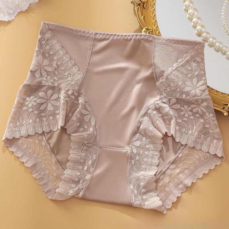 Damen Sommer Dünn Leichter Luxus Spitze Hohe Taille Bauch Eisseide Atmungsaktiv Baumwolle Unterteil Zum Anheben Der Hüfte Slips