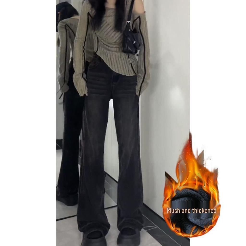 Women's Slimming Velvet Flare Jeans - Wide Leg, Horseshoe Style for 2025/26 Autumn/Winter and Spring
