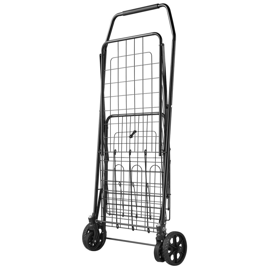 Shopping Cart, Folding Grocery Utility Cart with Dual Baskets, Waterproof Liner & Wheels, 45 KG Large Load Capacity, Heavy Duty Laundry Basket for
