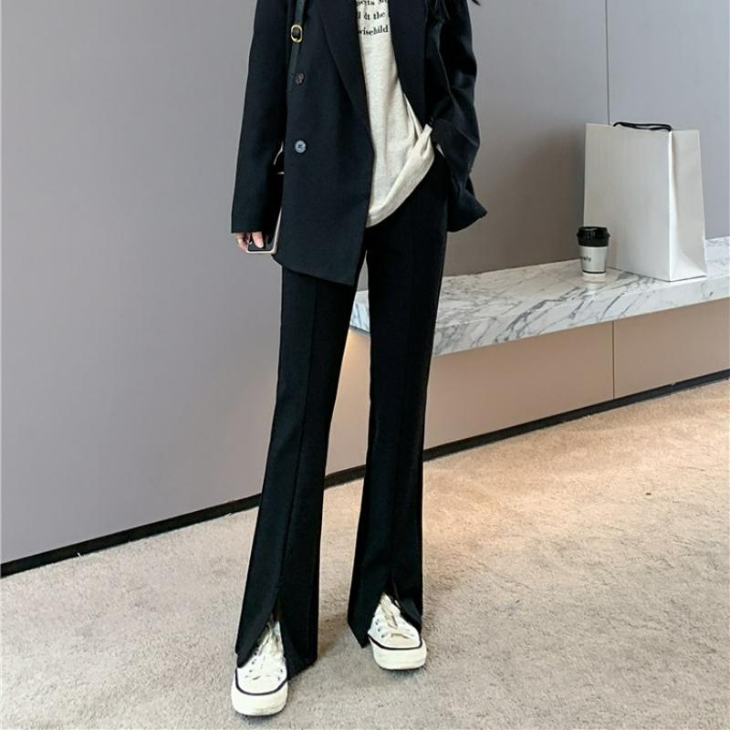 VANGULL Women's Spring and Summer Drape Cotton Casual Pants High Waist Slit Flared Pants