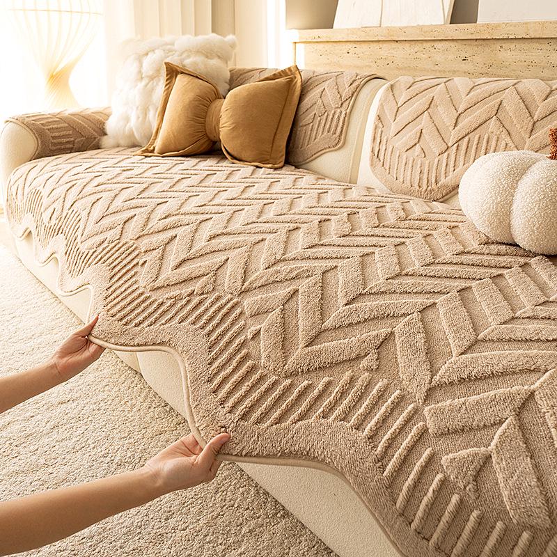 Plush Winter Non-slip Sofa Cushion Cover - Modern Minimalist Design for Living Room