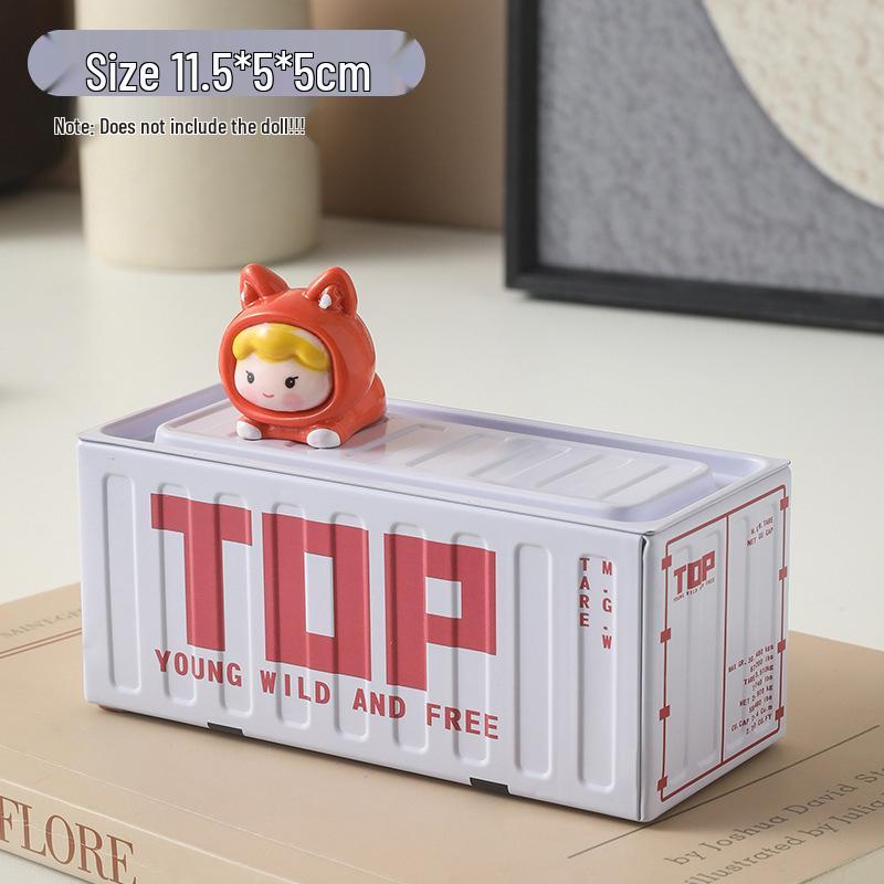 Retro Tinplate Flip-Top Mini Storage Container for Desktop Display