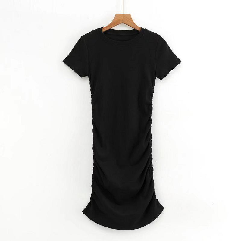 Classic Summer European & American Slim Fit Bodycon Mini Dress with Side Pleats