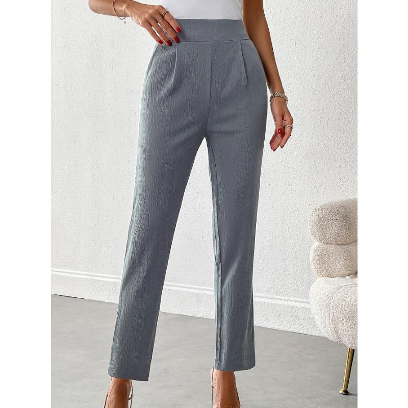 Women High Waist Straight Leg Casual Pants S серый