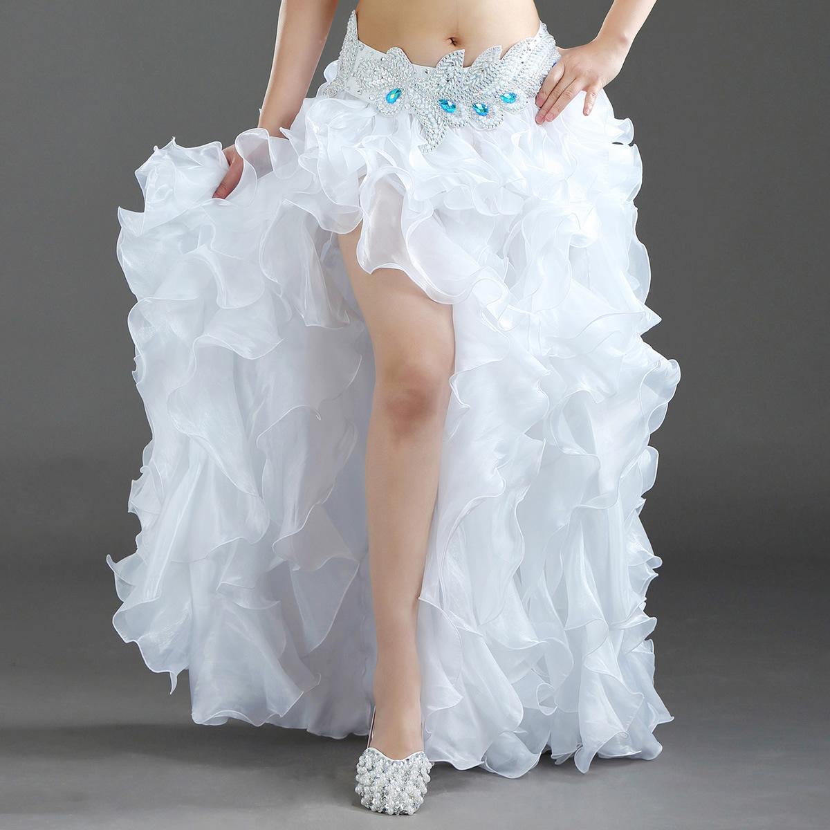 

12 кольорів сексуальна спідниця-пачка для танцю живота, спідниця для керлінгу, спідниця для танцю живота, східний танець, спліт, безнога спідниця для танцю M білий