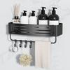 Towel Bar Shower Shelf 6 Hooks Corner Rack Removable Bath Organizer  Bathtub