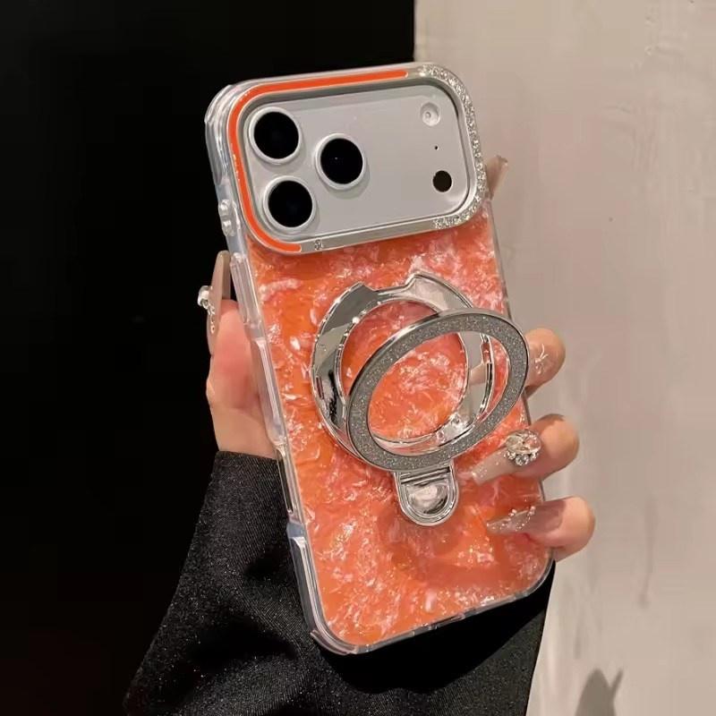 Luxury Glitter Magnetic Shockproof Case for iPhone 17 16 15 14 13 Pro Max Plus Bracket Stand Diamond Camera Frame Glossy Cover