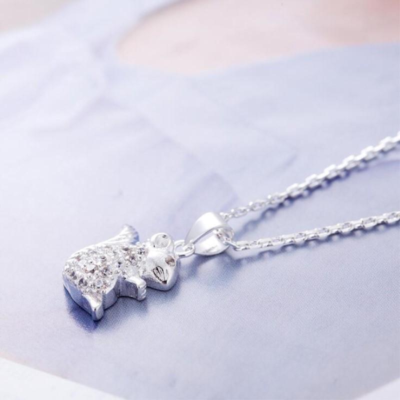 Neuer Eingang Beliebt Niedliches Tier Temperament 925 Sterling Silber Schmuck Kristall Kleines Eichhörnchen Weiblicher Anhänger Halsketten XL233