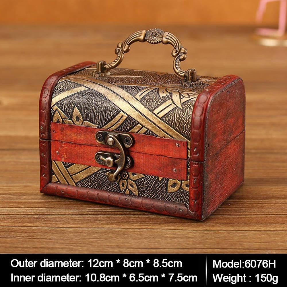 Vintage Treasure Chest Mini Trinket Box Portable Wooden Jewelry Box Cosmetics Organizer