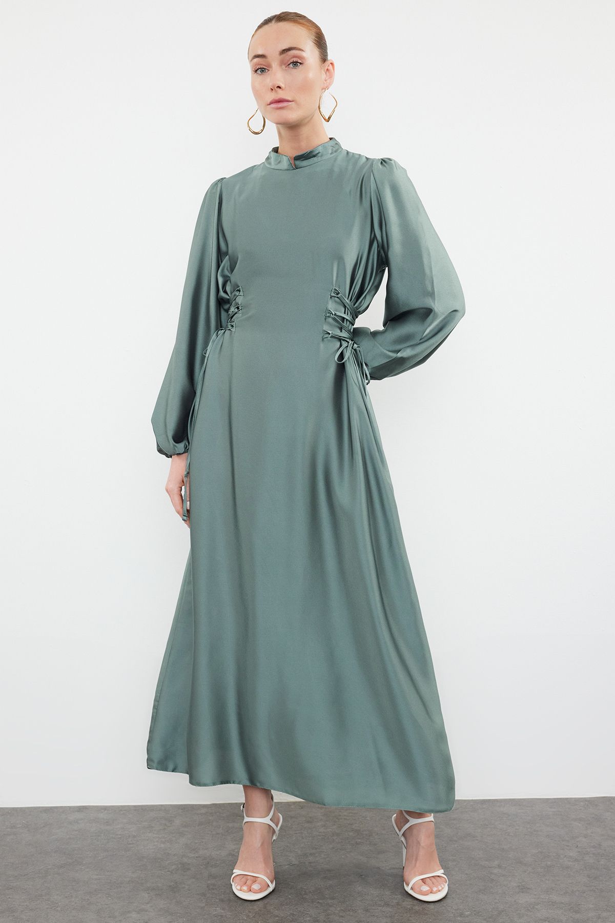 

Women s Fashion Mint Waist Briti Satin Evening Dress L