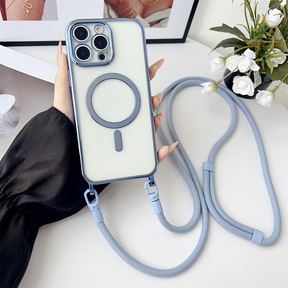 Crossbody Lanyard Transparent Magnetic for Magsafe Phone Case for IPhone Air 17 16 15 14 13 12 Pro Max 16 Plus Protective Cover