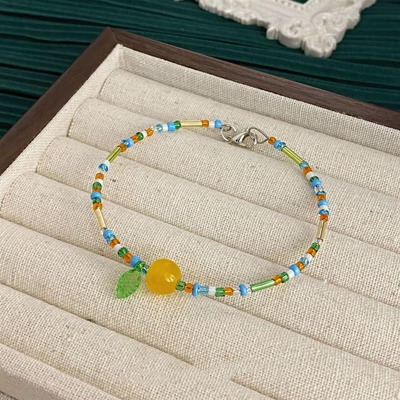 Orange Beaded Bracelet For Women Girls Summer Charm Beaded Adjustable Bracelet Friendship Jewelry