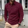 Autumn New Arrival Solid Colour Collared Pocket Button-Front Casual Long-Sleeved Polo Shirt for Men